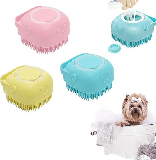 Cepillo de silicona para mascotas con dispensador de champú